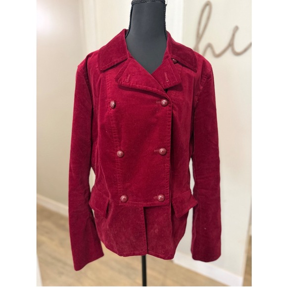Talbots Jackets & Blazers - Talbots Womens Burgundy Red Velvet Double Breasted Blazer Jacket Size 14